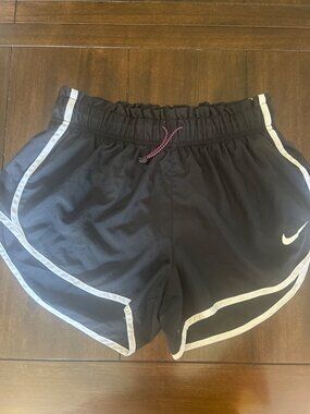 Nike Dri-FIT Black Running Shorts Size M With White Trim & Drawstring